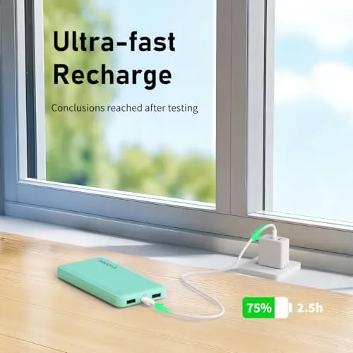 The reviewer timing the power bank recharging with a phone plugged into the same pack