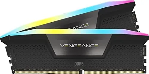 Complete gaming PC build with the RGB DDR5 kit glowing inside the case