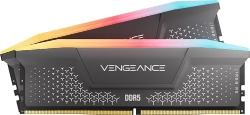 The CORSAIR VENGEANCE RGB RS DDR5 memory kit installed in a motherboard