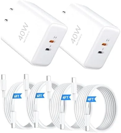 Overview of the 40W Dual-Port USB-C Fast Charger with Charging Cable (4 ft