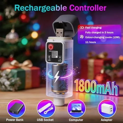 Detail shot of the RGB Smart IC String Lights Indoor, 16FT 50 LEDs Rechargeable features
