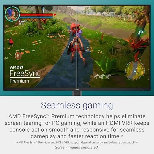 The monitor displaying a smooth pan across a game environment with motion blur test on screen