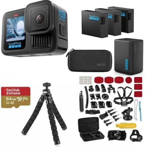 Overview of the GoPro HERO13 Black Action Camera with 3 Enduro Batteries, Dual