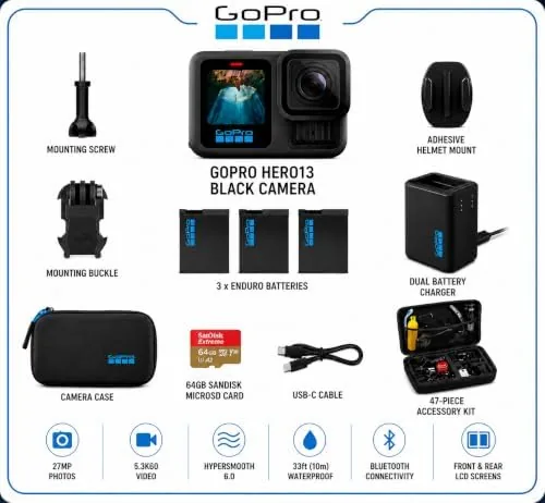 Close look at the GoPro HERO13 Black Action Camera with 3 Enduro Batteries, Dual build quality