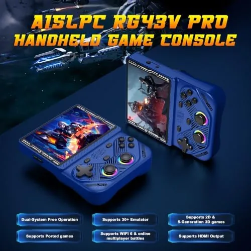 Close up of the RG43V Pro controls and d-pad on the blue shell
