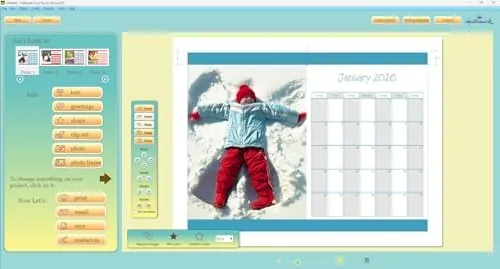 Close up of the template gallery with birthday and holiday card categories