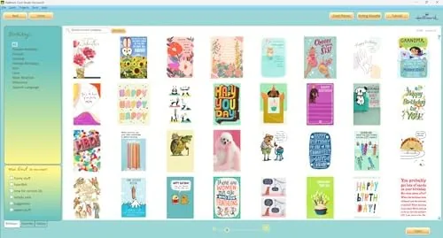 A finished printed greeting card next to a stack of blank card stock
