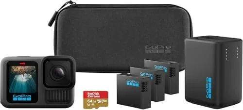 The GoPro HERO13 Black camera with its accessories arranged on a table
