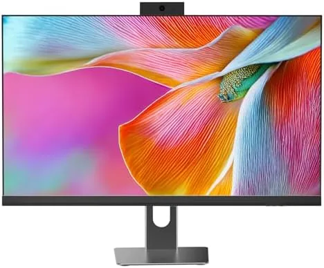 The 24-inch all-in-one desktop computer on a clean home office desk