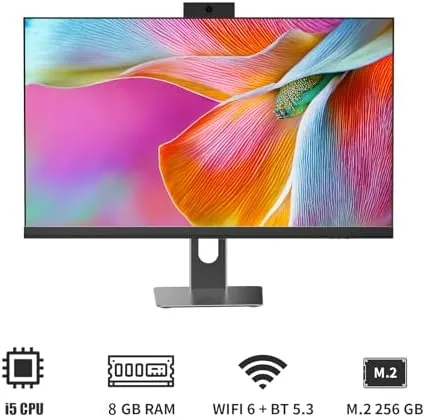 Close up of the slim bezels and the webcam at the top of the all-in-one display