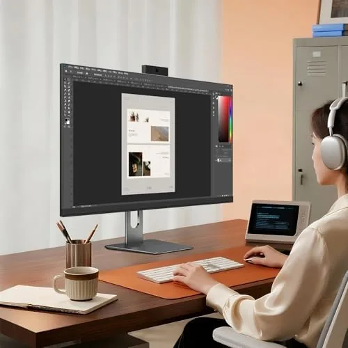 The all-in-one desktop in a family living room setup being used by a person