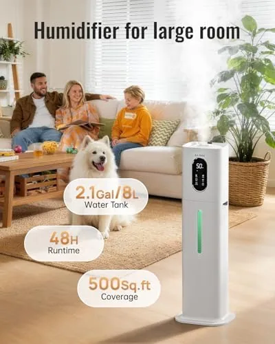Close look at the Humidifiers for Bedroom 500 sq ft,2.1Gal/8L Cool Mist Humidifier Large build quality