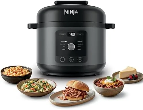The Ninja HyperHeat 9-in-1 pressure cooker on a kitchen counter in dark gray