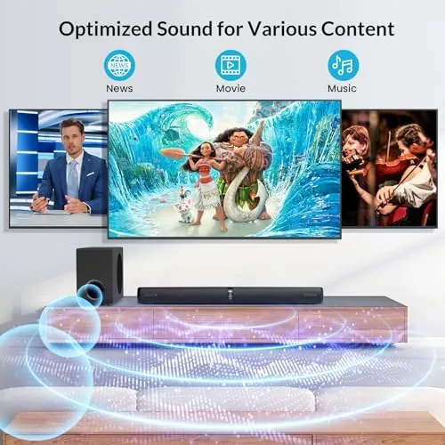 Detail shot of the Sound Bar with Subwoofer, 110W Sound Bar for Smart TV features