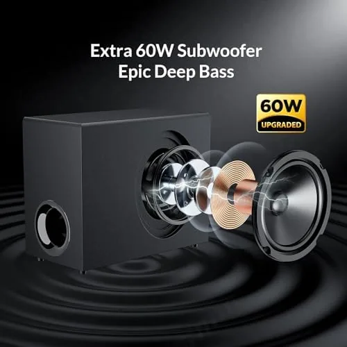 The Sound Bar with Subwoofer, 110W Sound Bar for Smart TV in real use