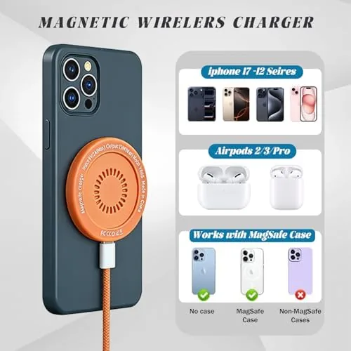 An iPhone 15 showing the charging indicator while resting on the orange pad