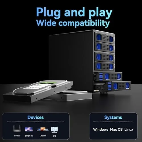 Another view of the CENMATE Aluminum 6 Bay 10Gbps Hard Drive Enclosure with Cooling