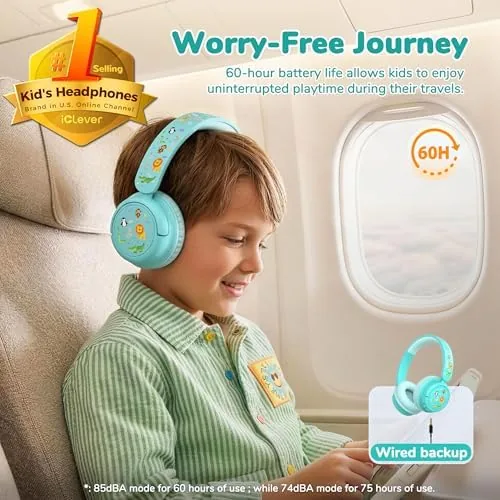 Close look at the iClever BTH22 Kids Bluetooth Headphones for Toddler Travel, 60H Play build quality