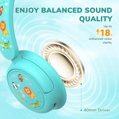 Another view of the iClever BTH22 Kids Bluetooth Headphones for Toddler Travel, 60H Play