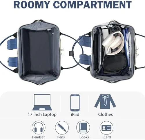 Another view of the KROSER Laptop Backpack 17" Stylish Backpack Work for Men-Beige/Haze Blue