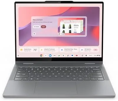 The Lenovo Chromebook 2-in-1 open in laptop mode on a desk