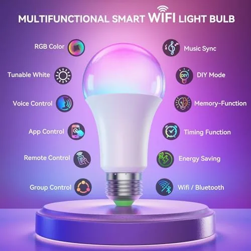 The Auxmir A19 Smart Light Bulbs with Remote, RGB+CCT Color LED in real use