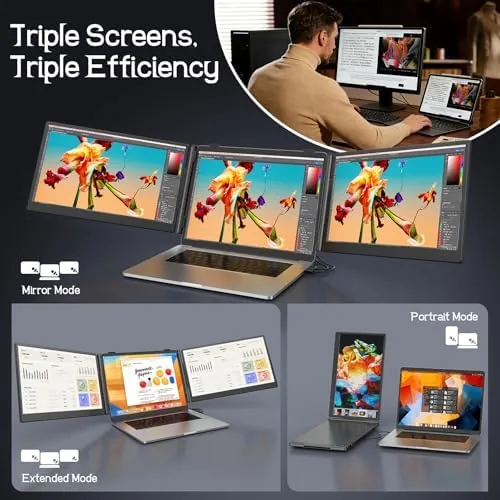 Close look at the Laptop Screen Extender, 14'' FHD 1080P Ultra-Slim Triple Portable Monitor build quality