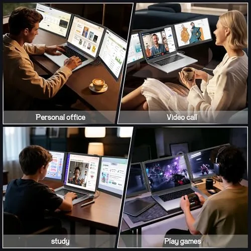 The Laptop Screen Extender, 14'' FHD 1080P Ultra-Slim Triple Portable Monitor in real use