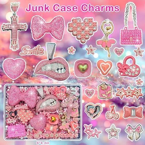 Close look at the Junk Case Charms Kit, Pink Junks Phones Cases 3D Rhinestone build quality