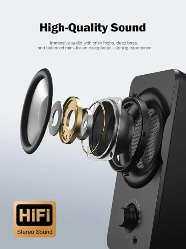 Close look at the Bluedee Computer Speakers for Desktop PC, Dual Driver PC Speakers build quality