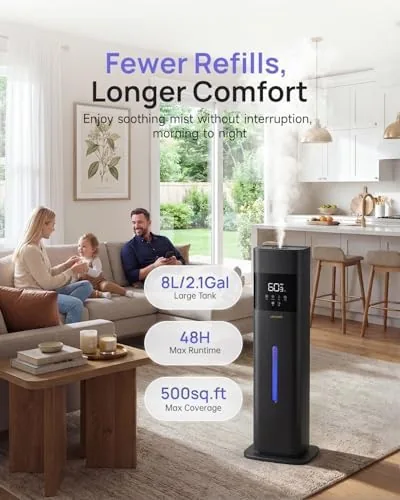 Close look at the Humidifier Large Room, 2.1Gal/8L Cool Mist Humidifiers for Bedroom 500 build quality