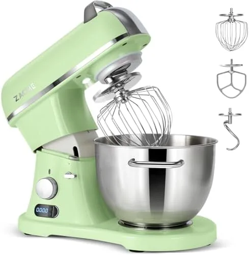 The ZACME 8.4QT commercial stand mixer with the 8L stainless steel bowl attached