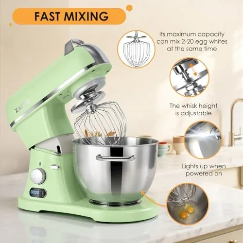 The ZACME mixer next to a standard home stand mixer showing the size difference