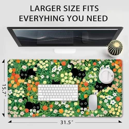 The Cute Flower Cat Large Gaming Mouse Pad Desk Mat 31.5"x15.7" in real use