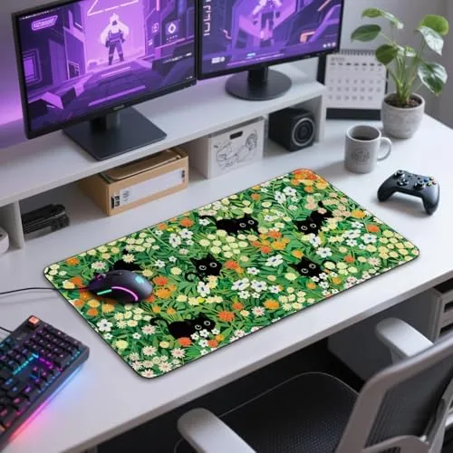 Testing the Cute Flower Cat Large Gaming Mouse Pad Desk Mat 31.5"x15.7" over two weeks