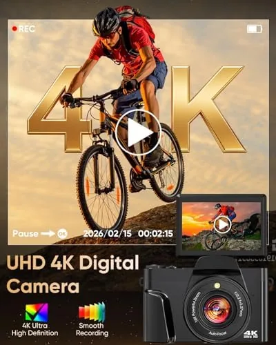 A creator recording a selfie style vlog with the camera flip screen facing forward