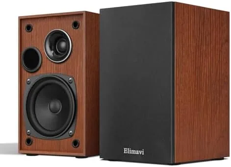 Overview of the Elimavi Passive Bookshelf Speakers, Requires a Receiver or Amplifier, Brown