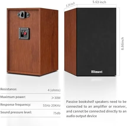 The Elimavi Passive Bookshelf Speakers, Requires a Receiver or Amplifier, Brown compared in context