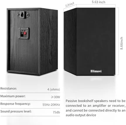 The Elimavi Passive Bookshelf Speakers, Requires a Receiver or Amplifier, Black compared in context