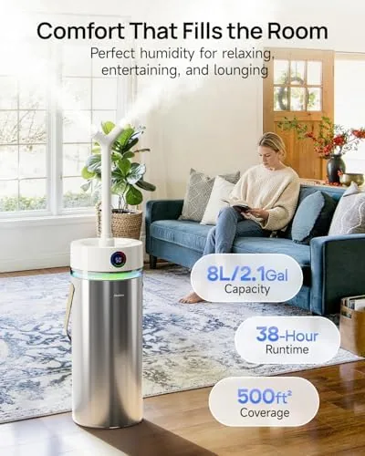 Close look at the Feekaa Stainless Steel Humidifier, 8L/2.1Gal Cool Mist Humidifiers for Bedroom build quality