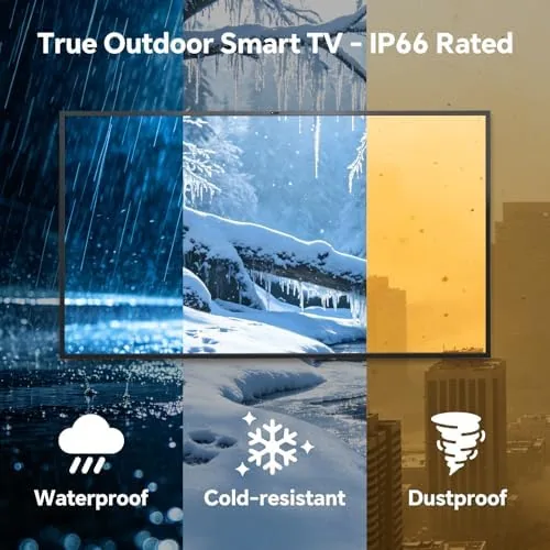 Detail shot of the 43 Inch Smart Outdoor TV, 1500 Nits Brightness | 4K features