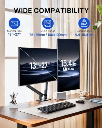 Close look at the HUANUO FlowLift Pro Dual Monitor Mount for 13, 27" Screens, MechaSpring build quality