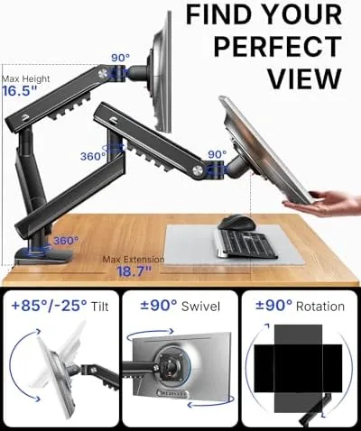 The HUANUO FlowLift Pro Dual Monitor Mount for 13, 27" Screens, MechaSpring in real use
