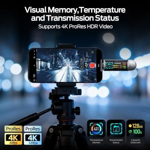 Detail shot of the MOVE SPEED 128GB USB Drive with Smart Display 1090MB/s USB features
