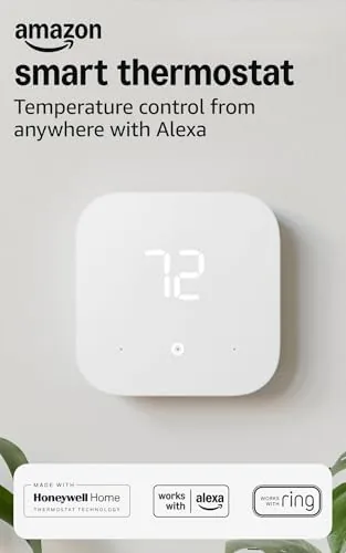 Two Amazon Smart Thermostat units side by side out of the box with their wall plates