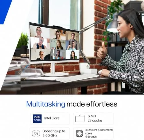 HP OmniStudio screen showing Windows 11 with a browser and video call open