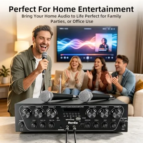 The Herdio Bluetooth 5.3 Home Audio Amplifier - 6 Channel 750W in real use