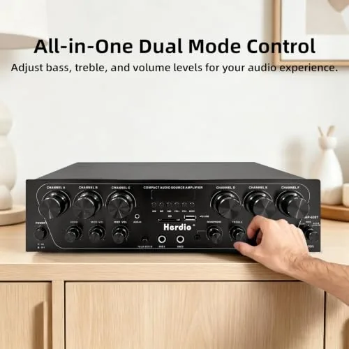 Another view of the Herdio Bluetooth 5.3 Home Audio Amplifier - 6 Channel 750W