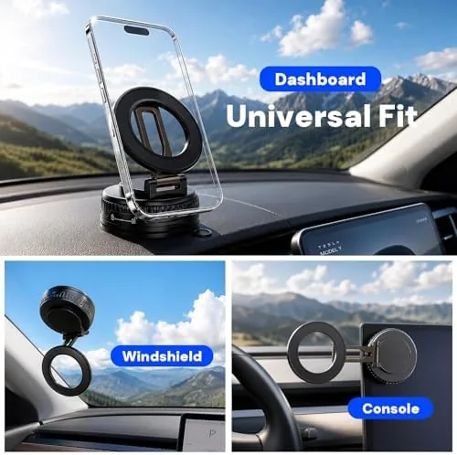 A rideshare driver attaching a phone to the magnetic mount before a trip