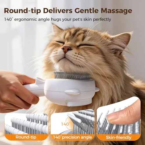 Cat sitting calmly while being brushed with the <a href=